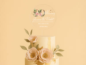 a three tiered wedding cake with flowers on top