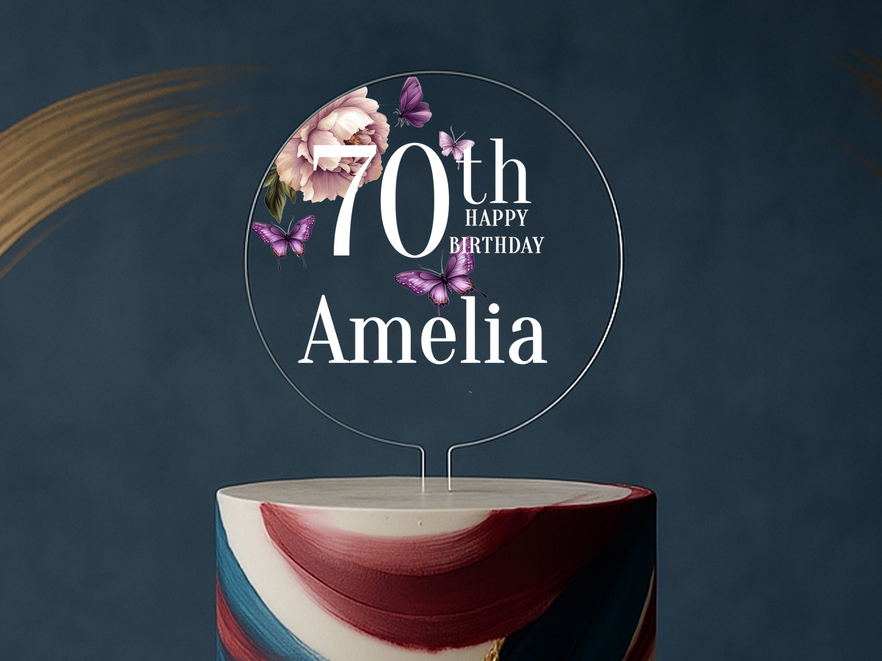 a birthday cake with a sign that says 70th birthday amelia