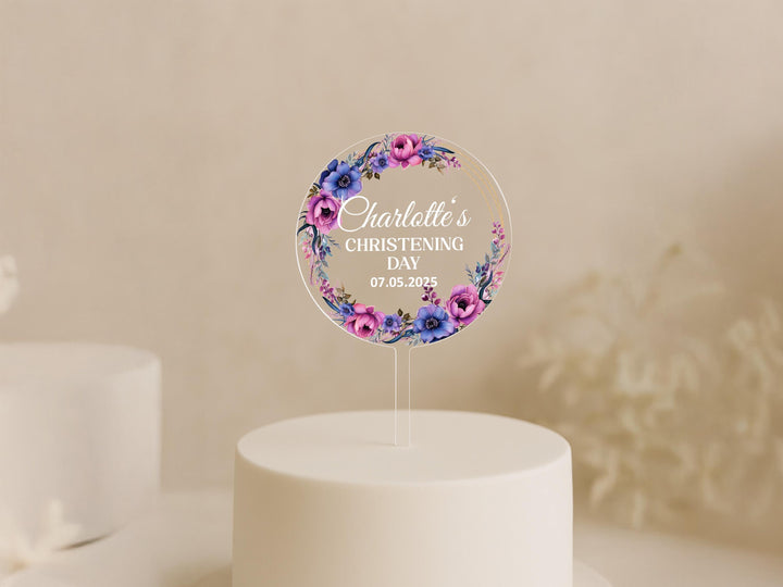 Elegant custom topper for baby’s first church celebration