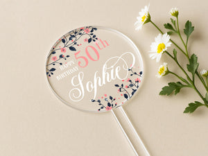 a birthday card with a floral design and a personalized lollipop