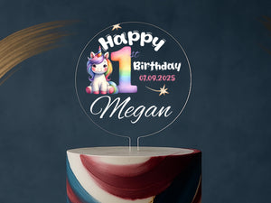 a birthday cake with a unicorn on top of it