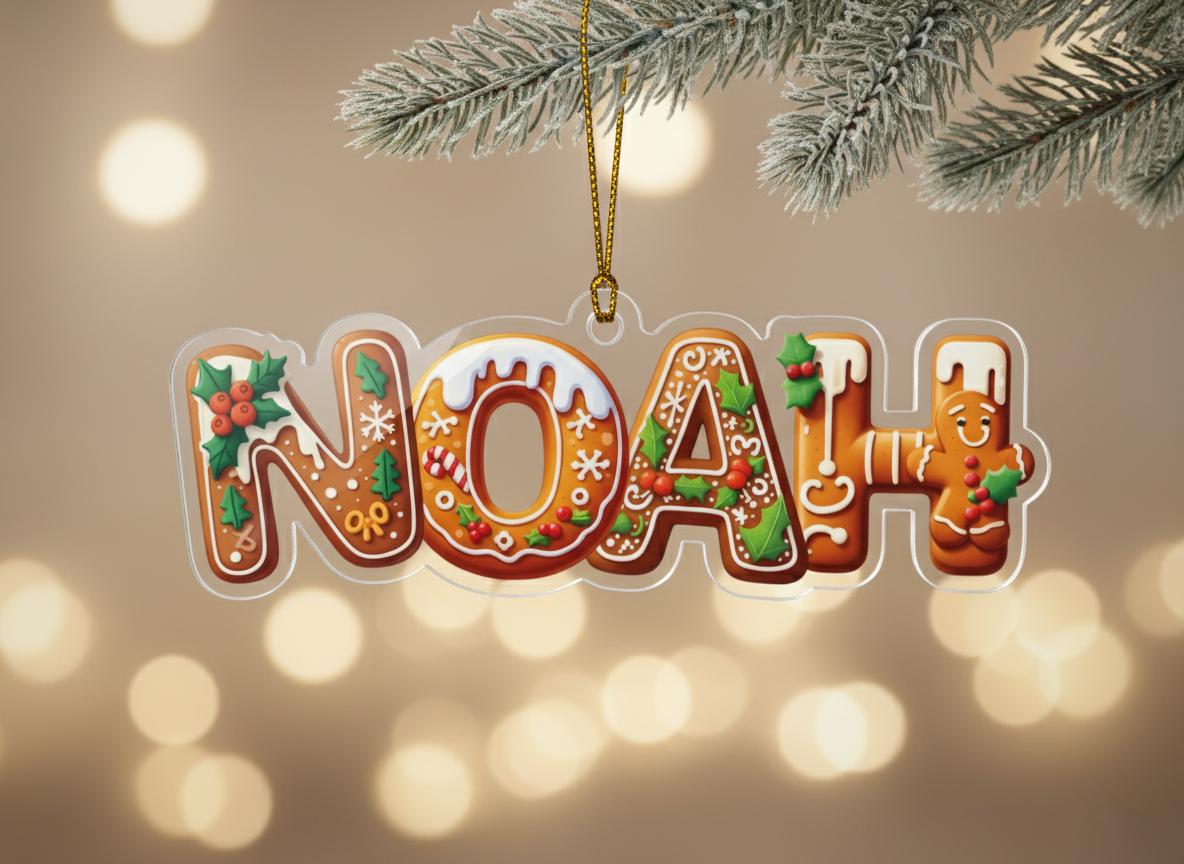 Personalised Gingerbread Name Ornament – Custom Christmas Decoration for Kids & Family, Cute Cookie Style Tree Bauble, Holiday Gift Keepsake