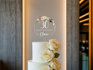 Custom Script Birthday Cake Topper with Pastel Florals