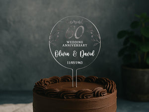 60th milestone wedding cake topper custom names and elegant silver artwork