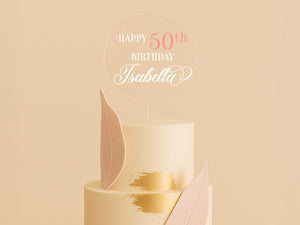 a birthday cake with a pink and gold decoration