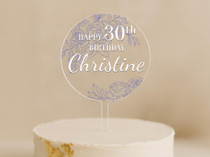 a birthday cake with a white frosted cake topper
