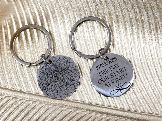 Personalised Couple Star Map Keychain, Engraved Night Sky Keyring, Star Map by Date & Location Gift,Memorial,Anniversary Gift for Him or Her
