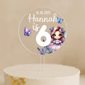 Magical fairy cake topper in clear acrylic with floral accents