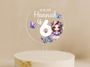 Magical fairy cake topper in clear acrylic with floral accents