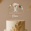 30th Birthday Floral Cake Topper, Personalised Clear Acrylic with Name & Age, Elegant Milestone Cake Decoration for 18th, 21st,50th, Any Age