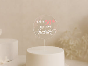 a white cake with a happy 30th birthday cake topper