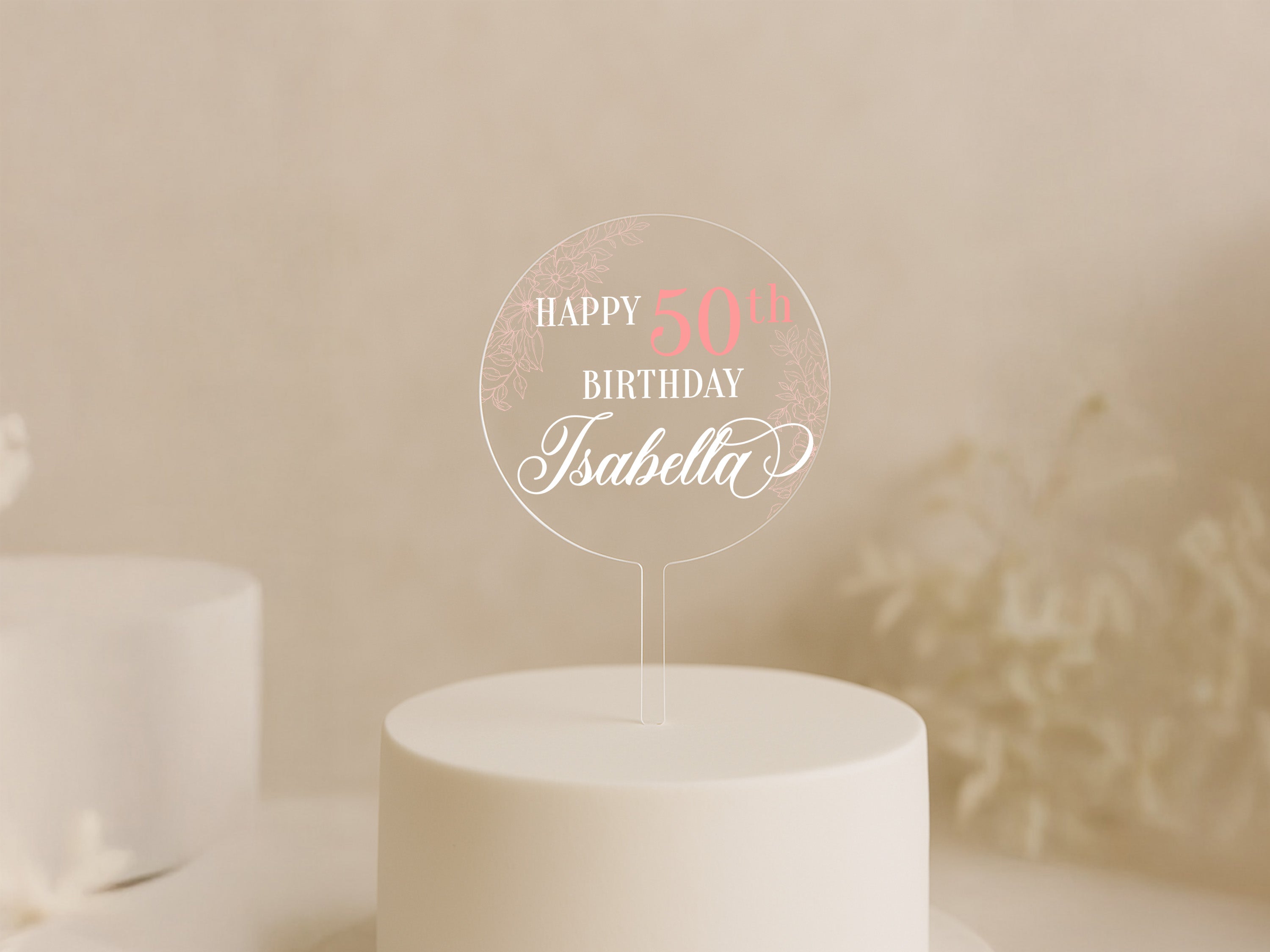 a white cake with a happy 30th birthday cake topper