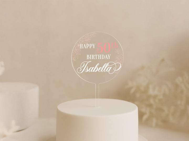 a white cake with a happy 30th birthday cake topper