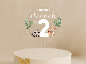 a cake topper with a picture of two raccoons on it