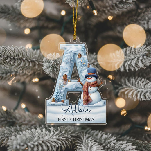 Baby’s First Christmas Ornament – Personalised Initial Acrylic Decoration with Name & Snowman, Custom Baby Boy Gift Keepsake 2025
