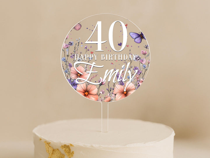 a birthday cake with a cake topper that says 40 happy birthday embly