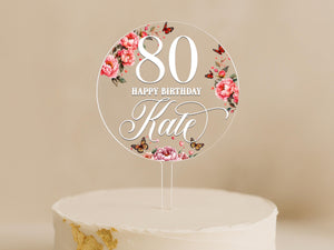 Personalized floral cake topper with butterflies and name