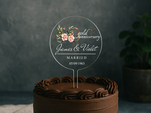 a chocolate cake with a sign on top of it