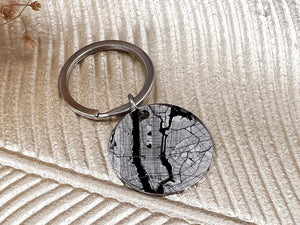 Engraved map and message keychain for anniversary or wedding gift