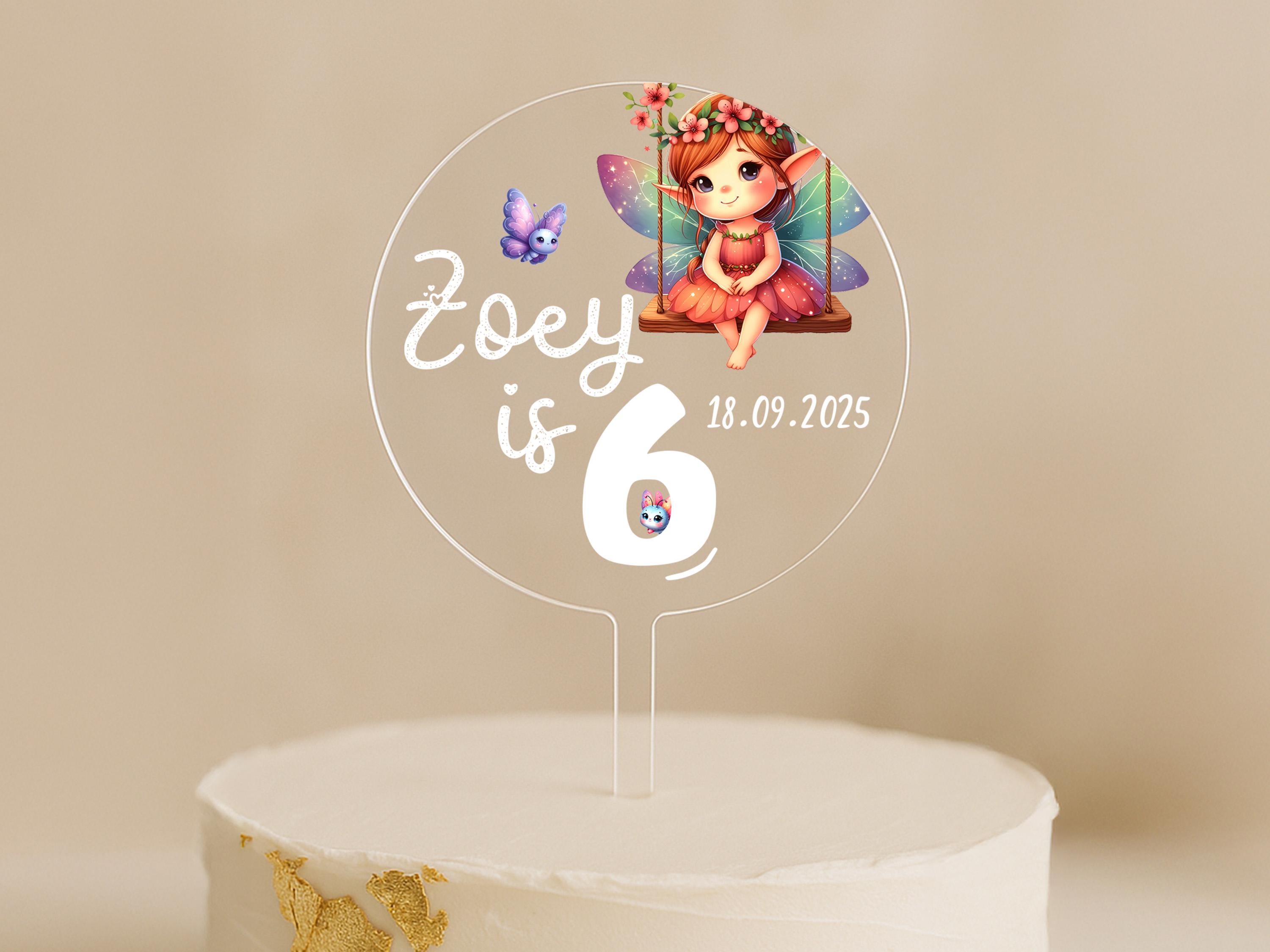 Personalised fairy cake topper with name and age