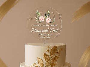 Golden 50th Wedding Anniversary Cake Topper with Mum and Dad Names