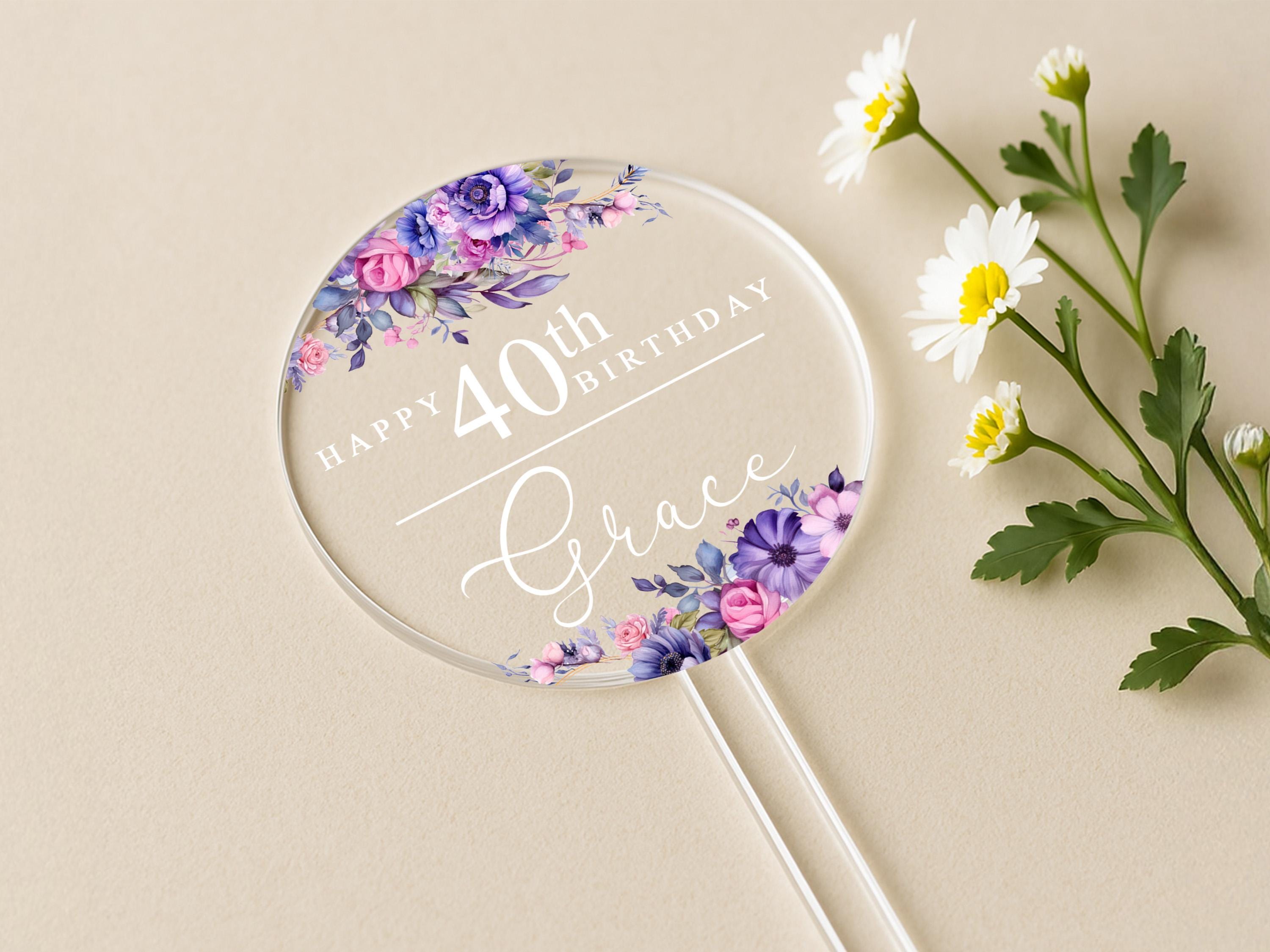 Custom Name Birthday Cake Topper with Botanical Floral Print