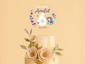 Clear acrylic cake topper with butterflies and fairy design