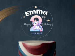 a birthday cake with a unicorn on top of it