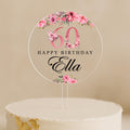 Pink Floral Personalised Birthday Cake Topper – 60th with any name and age