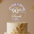 Personalised 90th Birthday Cake Topper with Florals – Clear Acrylic