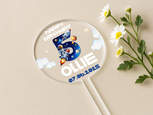 a personalized birthday lollipop with a space theme