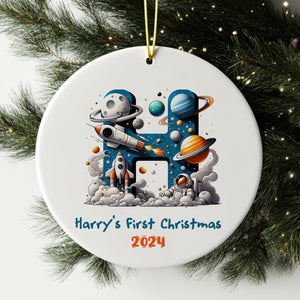 a christmas ornament hanging from a christmas tree
