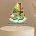 A birthday cake topper with a forest scene and animals, including a squirrel, rabbit, and owl, along with the text "Happy Birthday Sophia".