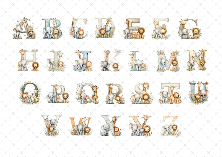 a collection of animal-themed letters arranged in a grid, with each letter featuring a different animal. The letters are arranged in a visually appealing manner, showcasing the variety of animals and their unique characteristics.