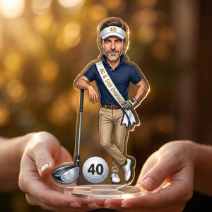 Personalised golf caricature acrylic standee with clear base