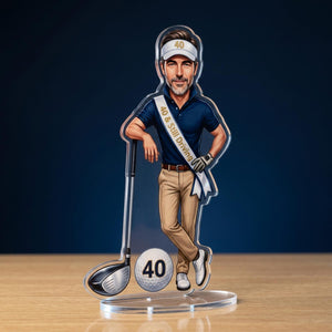 Close-up of personalised golfer caricature illustration details