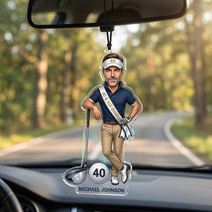 Personalised golf caricature hanging ornament
