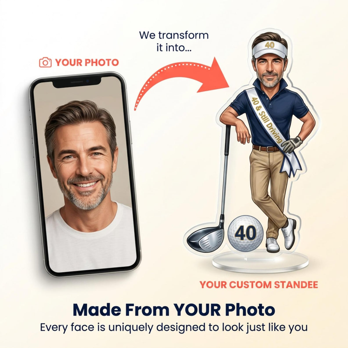 Photo-to-golf-caricature acrylic standee example