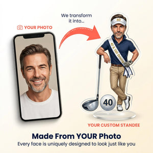 Photo-to-golf-caricature acrylic standee example