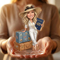 Birthday Gift for Her, Caricature Acrylic Standee & Cake Topper, Personalised from Photo, 30th 40th 50th 60th, Travel Theme
