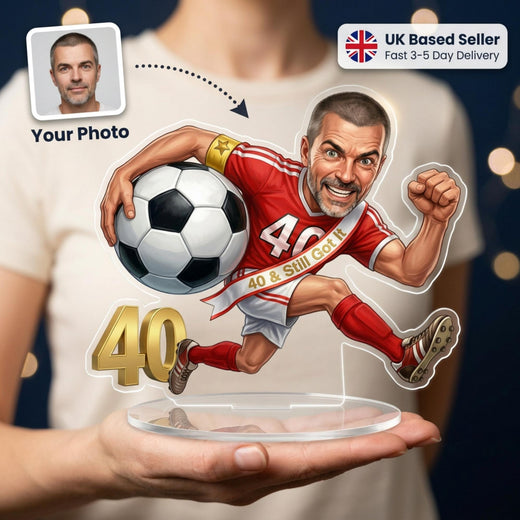 Football fan Birthday Caricature Standee & Cake Topper, 30th 40th 50th, Birthday Gift Him