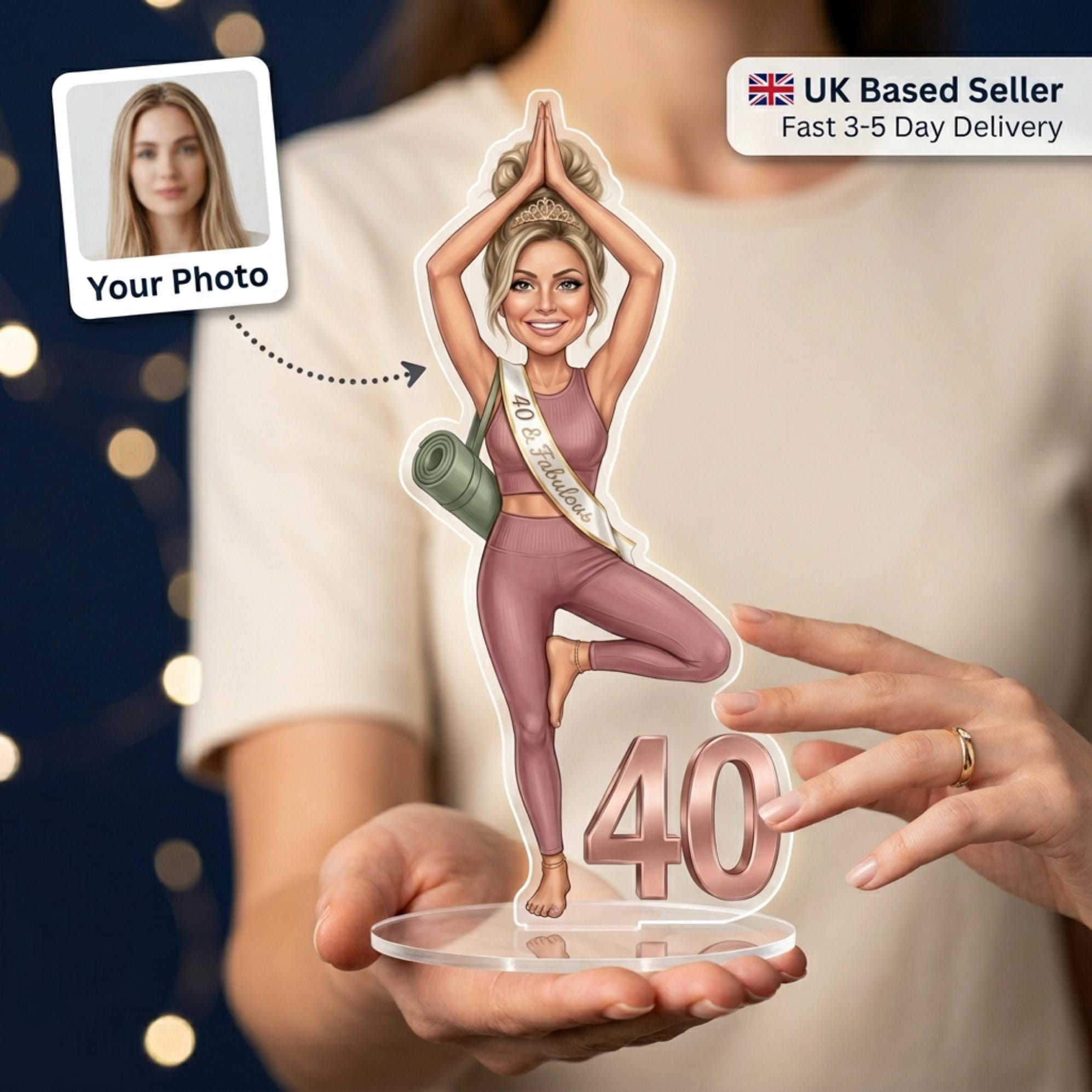 Birthday Gift Her | Yoga Caricature Standee & Cake Topper | Any age 30th 40th 50th 60th