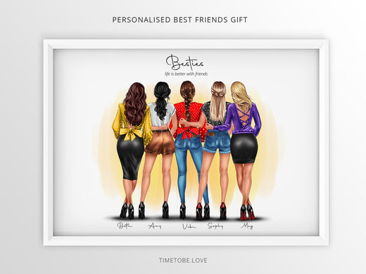 Custom Best Friend Portrait Art Print with Framing Option for Friendship Gifts