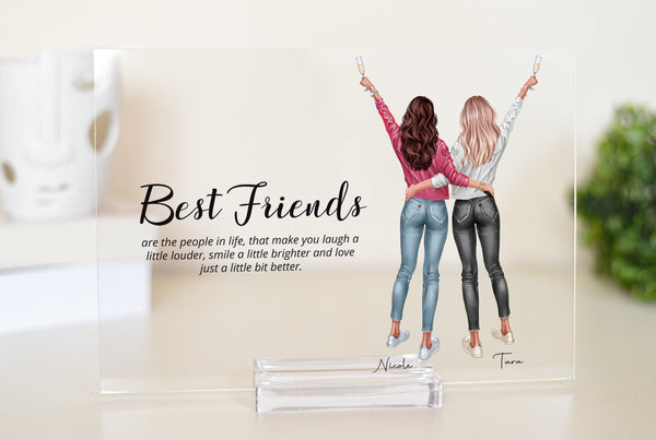 Friends are like diamonds, we want each friendship print to be unique and thoughtful. So, you can choose hairstyles, skin colour and clothes options corresponding to each in the pictures and add them at checkout!