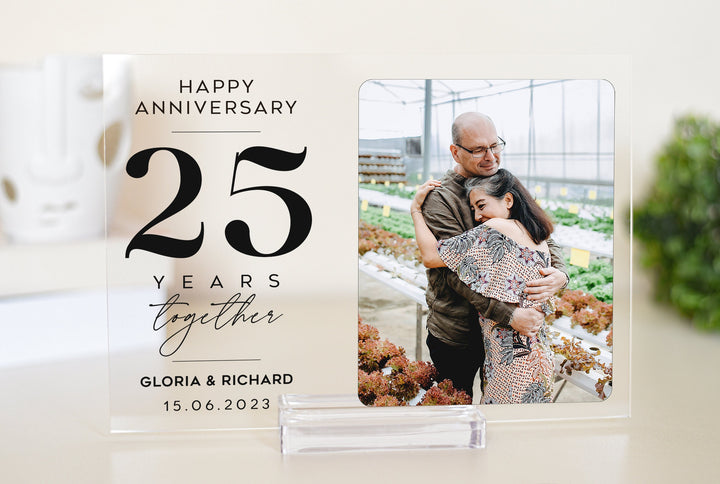 This Personalized Happy Anniversary photo gift is the perfect way to celebrate a milestone in any couple&#39;s life. This acrylic plaque is a unique and lasting way to commemorate the first anniversary of a couple&#39;s journey together.