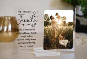 Display your family's cherished memories with a personalized family photo plaque. Our customizable acrylic plaques make the perfect keepsake to showcase your favorite family photo.
