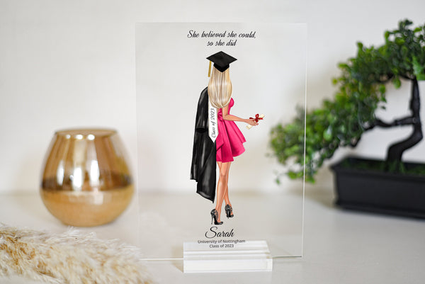 Looking for a unique and sentimental graduation gift for her? Look no further than our custom photo plaque! This beautiful piece features a full-color high-quality print of your chosen photo on a clear acrylic plaque, making it a personalized and.