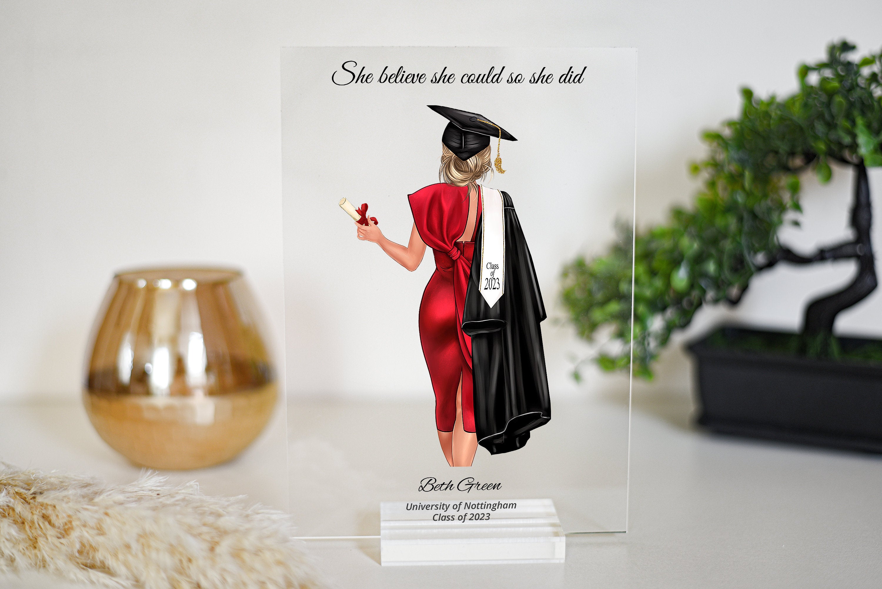 Looking for a unique and thoughtful graduation gift to celebrate a loved one's achievement in law school? Look no further than our custom law-themed wall art! This beautiful piece is designed with intricate details and features a girl graduation.