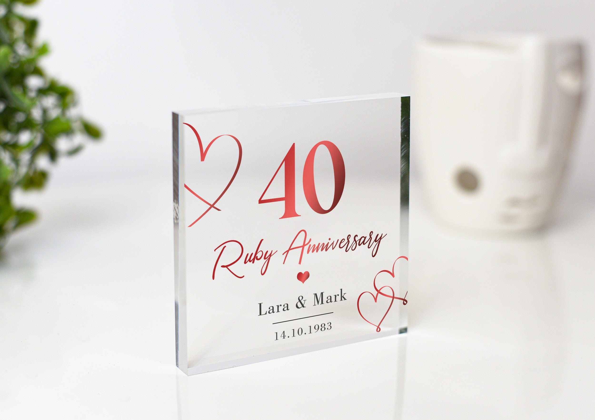 Custom Engraved Ruby Anniversary Gift - Personalised 40th Wedding Anniversary Present