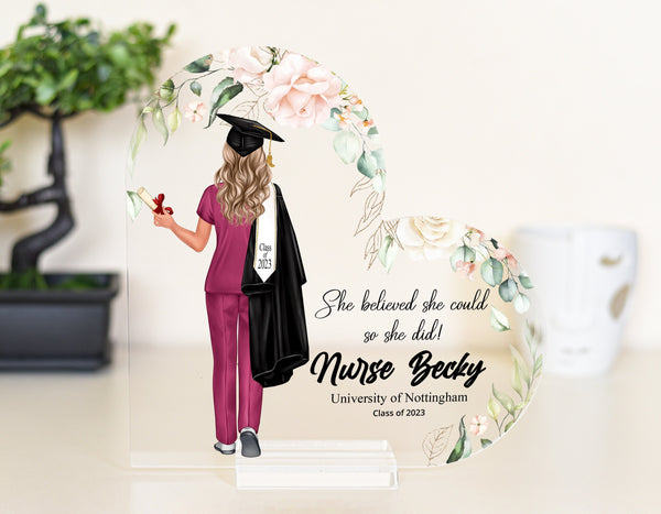 Celebrate the Nurse Graduation with Personalized Heart-Shaped Acrylic Plaque | Nurse Graduation Gifts | College Graduation | NHS Friends